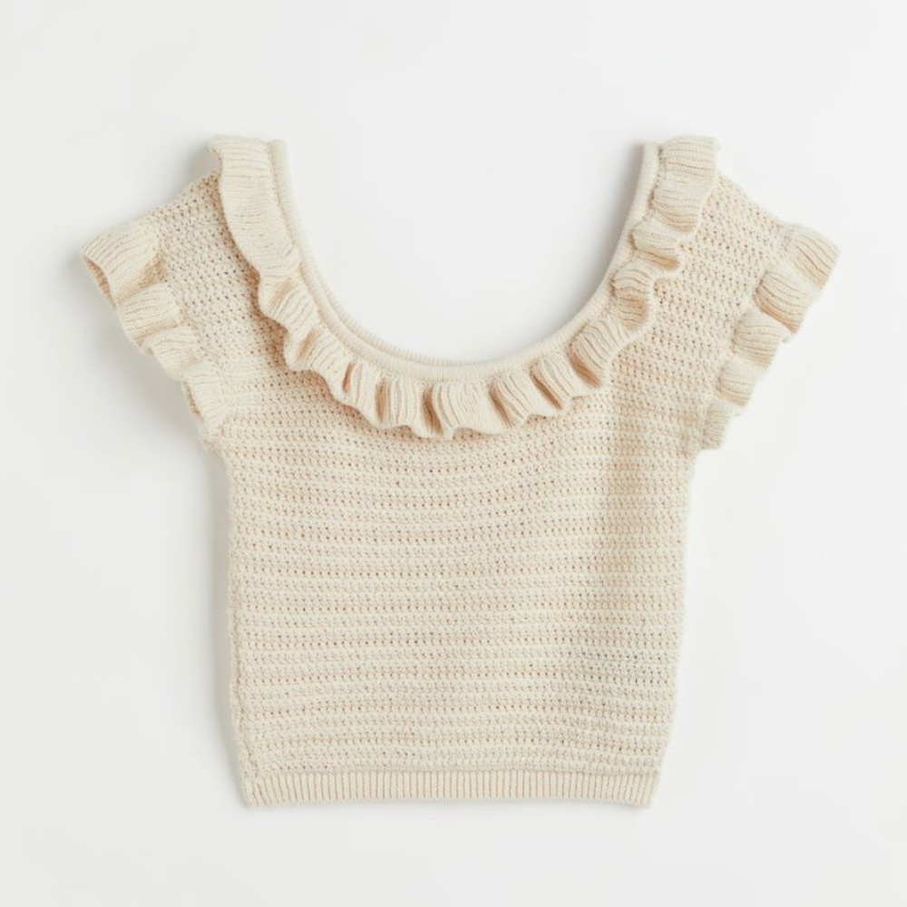 H&M Flounce-trimmed Crop Top Crochet